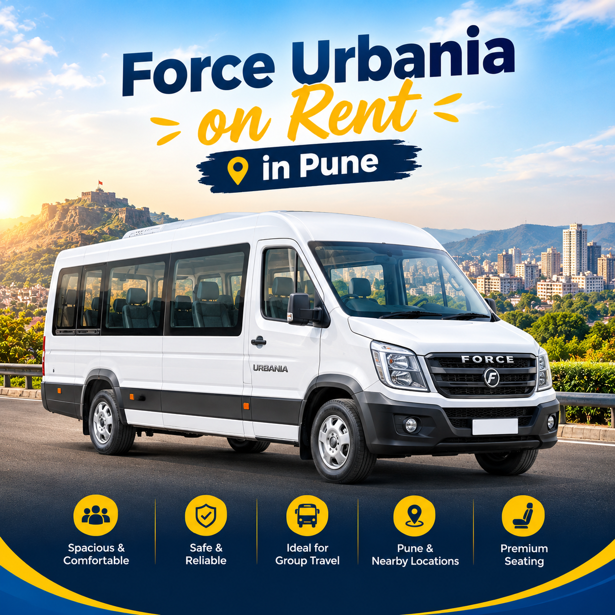 Force Urbania 17 seater premium van on rent in Pune
